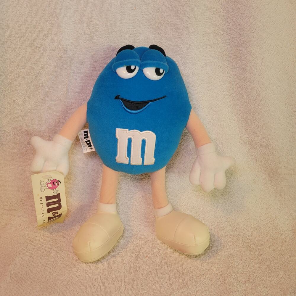 M&M Plush Blue Plastic Eyes Matching Fabric Lids Galerie Vintage 1997